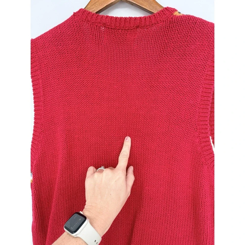 Vtg Ashley Petites Medium Hand Knit Christmas Sweater Cardigan V-Neck Button Red